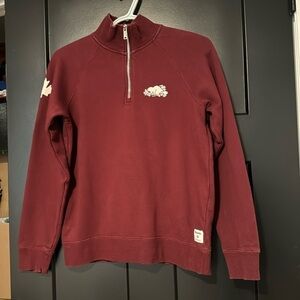 Roots Canada Athletics Women's Small Pullover 1/4 Zip Sweatshirt Burgundy